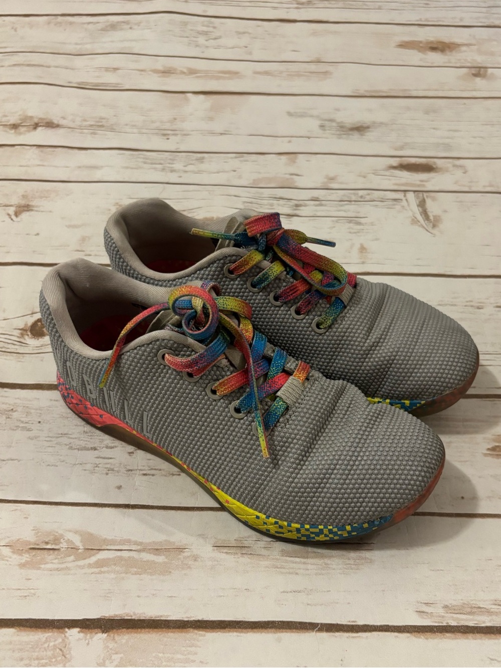 NOBULL Gray Super Fabric Trainers Neon Rainbow Laces Size Women’s 7